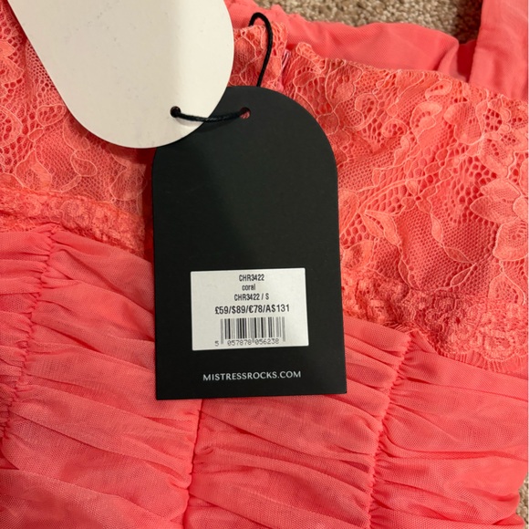 Mistress Rocks Coral Pink Ruched Mini Dress - Picture 3 of 3